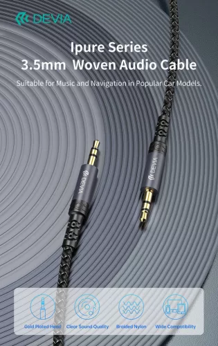 Devia iPure Series Woven AUX 3,5/3,5mm jack audio kábel 1m - fekete
