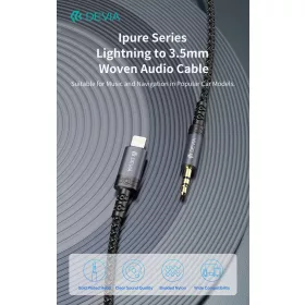   Devia iPure Series Woven AUX 3,5mm jack/Lightning audio kábel 1m - fekete