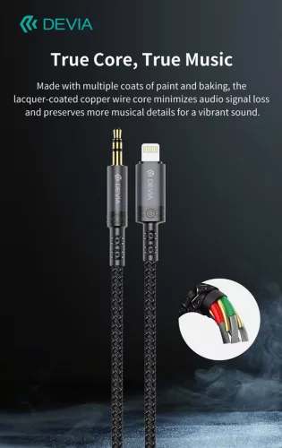 Devia iPure Series Woven AUX 3,5mm jack/Lightning audio kábel 1m - fekete