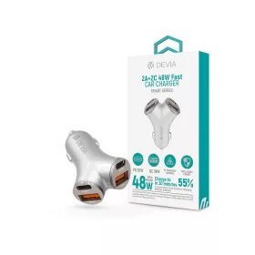   Devia Smart Series 48W PD+QC autós gyorstöltő 2xUSB+2xType-C - ezüst