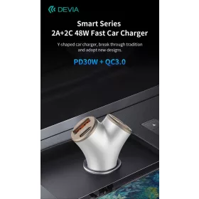   Devia Smart Series 48W PD+QC autós gyorstöltő 2xUSB+2xType-C - ezüst