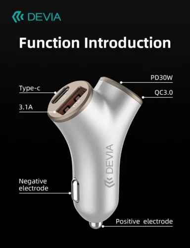 Devia Smart Series 48W PD+QC autós gyorstöltő 2xUSB+2xType-C - ezüst