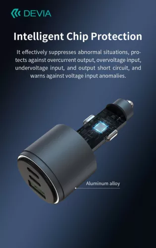 Devia Extreme Speed Series 65W PD+QC autós gyorstöltő USB+2xType-C - fekete