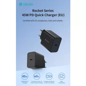   Devia Rocket Series 45W PD hálózati gyorstöltő adapter Type-C - fekete
