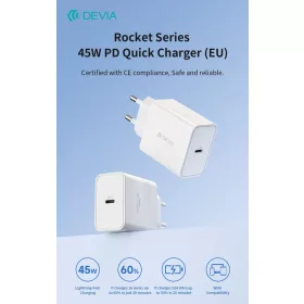   Devia Rocket Series 45W PD hálózati gyorstöltő adapter Type-C - fehér