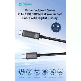   Devia Extreme Speed Series 60W PD Type-C/Type-C kijelzős adat- és töltőkábel 1.2m - fekete