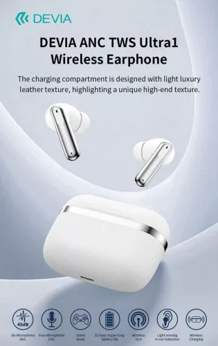 Devia TWS-Ultra-1 ANC Bluetooth sztereó headset - fehér