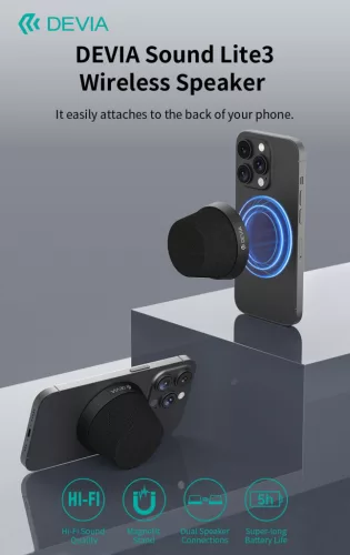 Devia Sound Lite3 vezeték nélküli mágneses bluetooth hangszóró - fekete