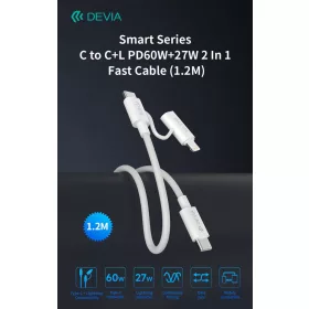   Devia Smart Series 60W+27W PD Type-C/Type-C + Lightning adat- és töltőkábel 1.2m - fehér