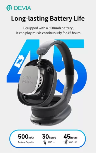 Devia EarBass Pro2 ANC Bluetooth sztereó fejhallgató beépített mikrofonnal - ezüst