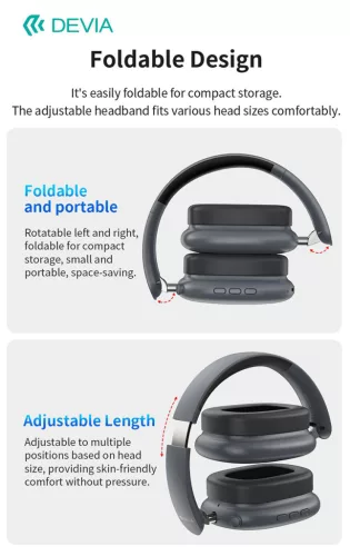 Devia EarBass Pro2 ANC Bluetooth sztereó fejhallgató beépített mikrofonnal - ezüst