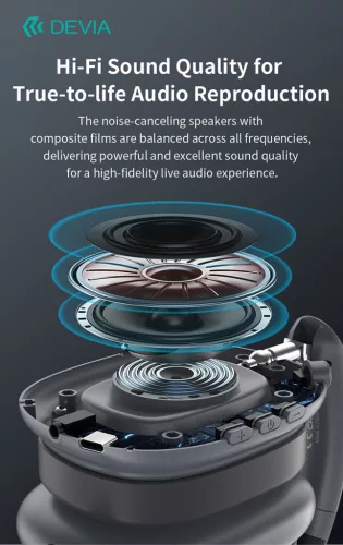 Devia EarBass Pro2 ANC Bluetooth sztereó fejhallgató beépített mikrofonnal - ezüst