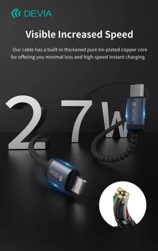 Devia Gracious Series 27W PD Type-C/Lightning adat- és töltőkábel 3m - fekete