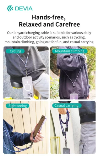 Devia Cable Pro5 Woven 27W PD Type-C/Lightning adat- és töltőkábel + nyakpánt 1.6m - fekete