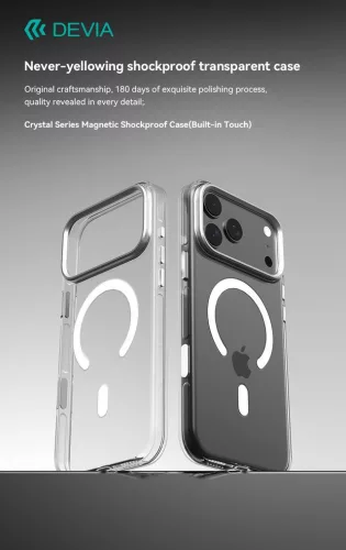 Devia Crystal Series Magnetic 360° kameravédős ütésálló tok - Apple iPhone 17 Pro Max - átlátszó