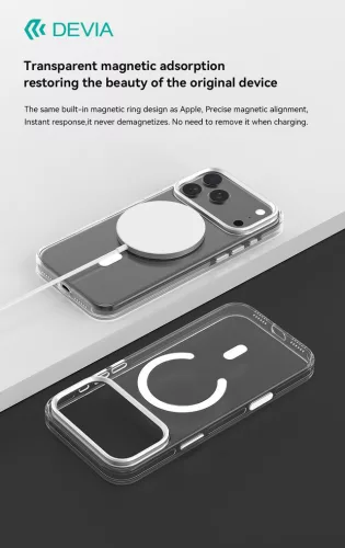 Devia Crystal Series Magnetic 360° kameravédős ütésálló tok - Apple iPhone 17 Pro Max - átlátszó