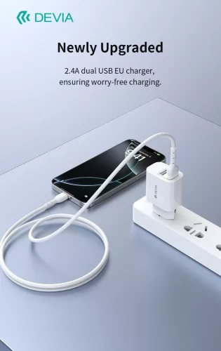 Devia Lite2 2.4A (5V EU) 2xUSB hálózati töltő adapter - fehér