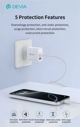 Devia Lite2 2.4A (5V EU) 2xUSB hálózati töltő adapter - fehér