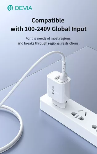 Devia Lite2 2.4A (5V EU) 2xUSB hálózati töltő adapter - fehér