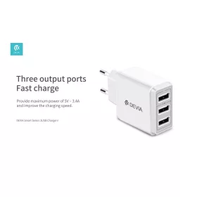   Devia Smart Series 17W 3xUSB hálózati töltő adapter - fehér