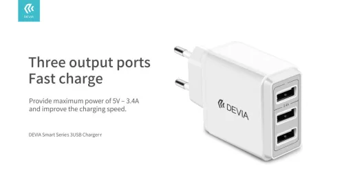 Devia Smart Series 17W 3xUSB hálózati töltő adapter - fehér