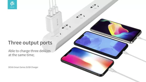 Devia Smart Series 17W 3xUSB hálózati töltő adapter - fehér