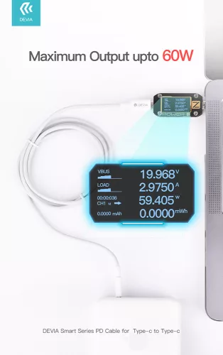 Devia Smart Series 60W PD Type-C/Type-C adat- és töltőkábel 1,2m - fehér