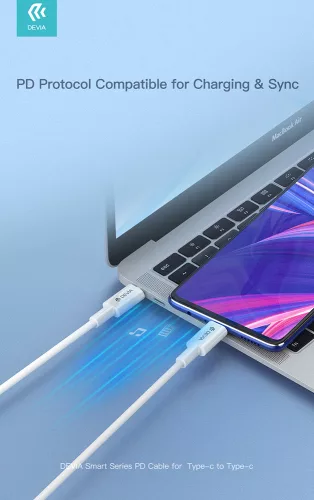 Devia Smart Series 60W PD Type-C/Type-C adat- és töltőkábel 1,2m - fehér