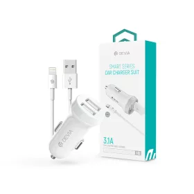  Devia Smart Series 15W 2xUSB autós töltő adapter + USB - Lightning kábel 1 m - fehér