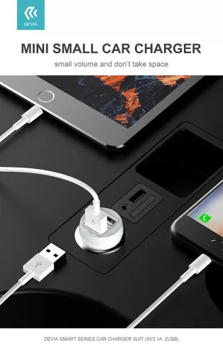 Devia Smart Series 15W 2xUSB autós töltő adapter - fehér