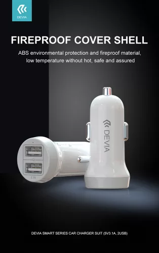Devia Smart Series 15W 2xUSB autós töltő adapter - fehér