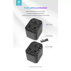   Devia Global hálózati töltő utazó adapter (UK/EU/USA/USA/Japán/AU) - fekete