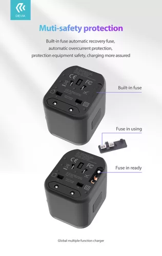 Devia Global hálózati töltő utazó adapter (UK/EU/USA/USA/Japán/AU) - fekete