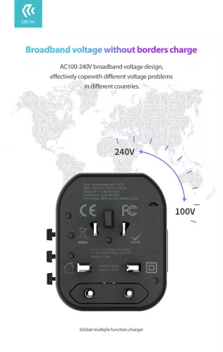 Devia Global hálózati töltő utazó adapter (UK/EU/USA/USA/Japán/AU) - fekete