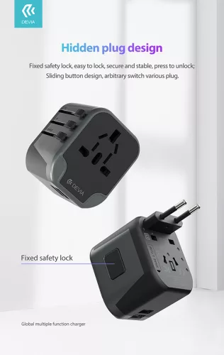 Devia Global hálózati töltő utazó adapter (UK/EU/USA/USA/Japán/AU) - fekete