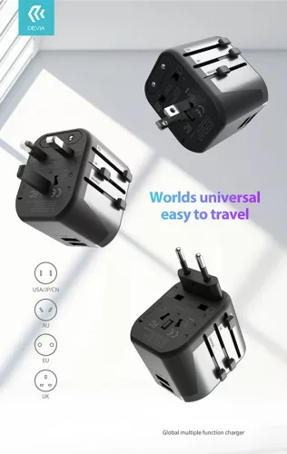 Devia Global hálózati töltő utazó adapter (UK/EU/USA/USA/Japán/AU) - fekete
