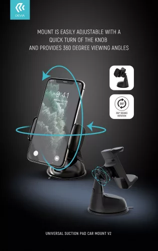 Devia Suction Pad Car Mount V2 autós tartó műszerfalra/szélvédőre - 3,5-6" méret - fekete