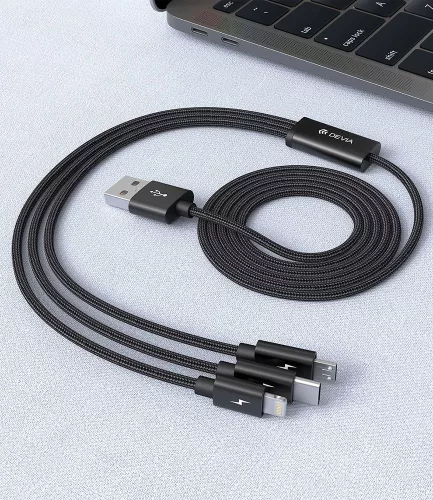 Devia Gracious Series 3in1 15W Lightning/microUSB/Type-C töltőkábel - 1,2 m - fekete