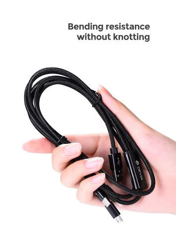 Devia Gracious Series 3in1 15W Lightning/microUSB/Type-C töltőkábel - 1,2 m - fekete