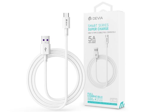 Devia USB - USB Type-C töltő- és adatkábel 1,5 m-es vezetékkel - Devia Shark    Supercharge USB Type-C - 5A - fehér