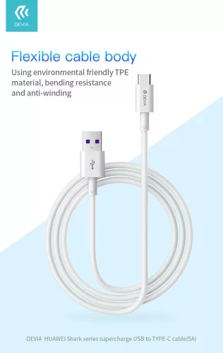 Devia Smart Series Shark USB/Type-C töltő- és adatkábel 1,5m - 5A - fehér