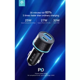   Devia Extreme Speed Series 30W PD+QC autós gyorstöltő USB/Type-C - fekete