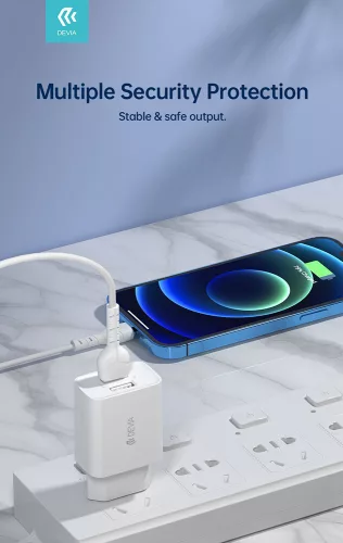 Devia Smart Series 12W 2xUSB hálózati töltő adapter + Lightning/USB kábel 1m - fehér