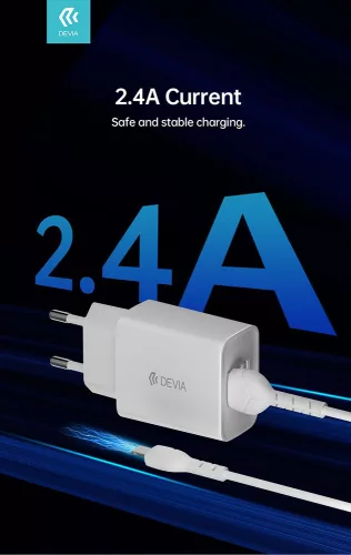 Devia Smart Series 12W 2xUSB hálózati töltő adapter + Lightning/USB kábel 1m - fehér