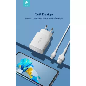   Devia Smart Series 12W 2xUSB hálózati töltő adapter + USB/microUSB kábel 1m - fehér