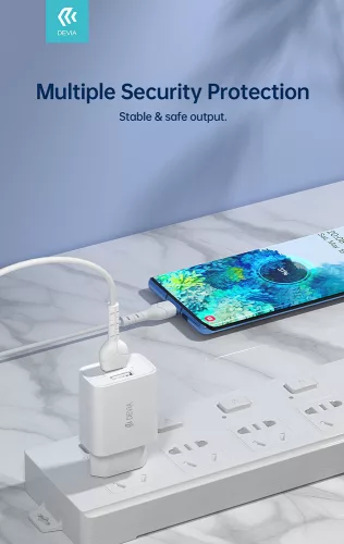 Devia Smart Series 12W 2xUSB hálózati töltő adapter + USB/microUSB kábel 1m - fehér