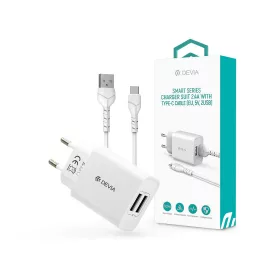   Devia Smart Series 12W 2xUSB hálózati töltő adapter + USB/Type-C kábel 1m - fehér