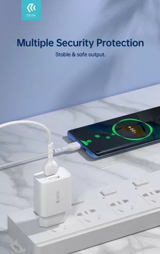 Devia Smart Series 12W 2xUSB hálózati töltő adapter + USB/Type-C kábel 1m - fehér