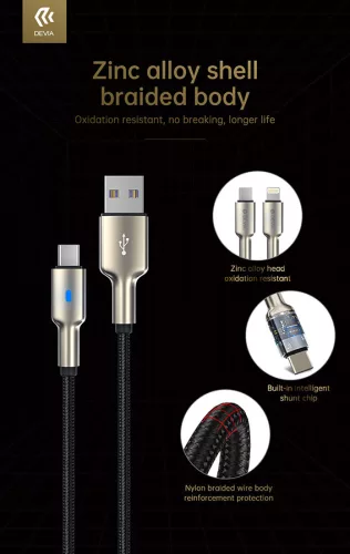 Devia Tube Mars Series USB/Type-C adat- és töltőkábel 1m - 5V/2,1A - fekete