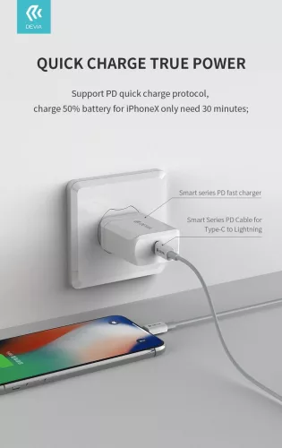Devia Smart Series 27W PD USB Type-C/Lightning adat- és töltőkábel 2m - fehér